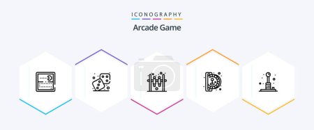 Téléchargez les illustrations : Arcade 25 Line icon pack including games. arcade. bar. play. fun - en licence libre de droit
