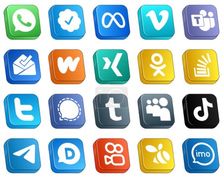 Ilustración de 20 Minimalist Isometric 3D Social Media Icons such as twitter. stock. inbox. question and odnoklassniki icons. Editable and high-resolution - Imagen libre de derechos
