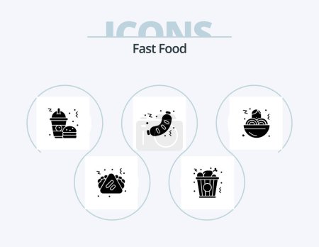 Téléchargez les illustrations : Fast Food Glyph Icon Pack 5 Icon Design. fast food. sausage. food. junk. fast - en licence libre de droit