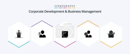 Téléchargez les illustrations : Corporate Development And Business Management 25 Glyph icon pack including page. document. user. contract. money - en licence libre de droit