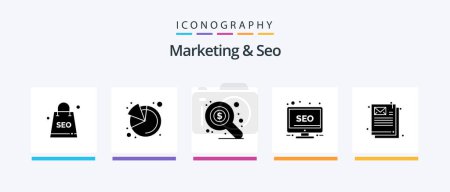 Téléchargez les illustrations : Marketing And Seo Glyph 5 Icon Pack Including . email. search. document. screen. Creative Icons Design - en licence libre de droit