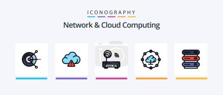Téléchargez les illustrations : Network And Cloud Computing Line Filled 5 Icon Pack Including . technology. technology. location. technology. Creative Icons Design - en licence libre de droit