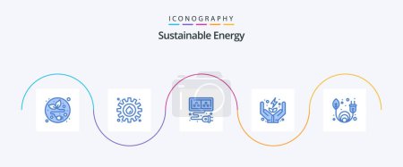 Téléchargez les illustrations : Sustainable Energy Blue 5 Icon Pack Including renewable. clean energy. cable. care. energy - en licence libre de droit