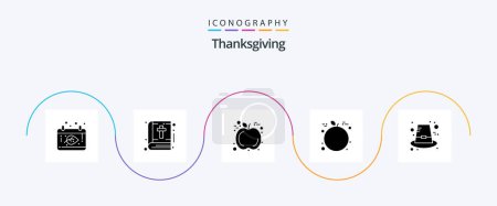 Téléchargez les illustrations : Thanksgiving Glyph 5 Icon Pack Including thanksgiving. hat. apple. autumn. orange - en licence libre de droit