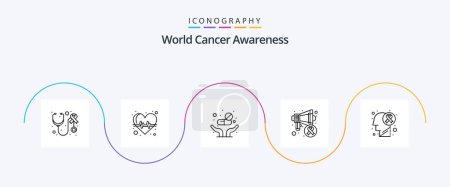 Ilustración de World Cancer Awareness Line 5 Icon Pack Including brain tumor. world. medicine. cancer day. speaker - Imagen libre de derechos