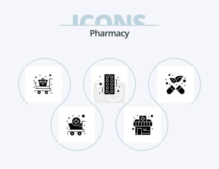 Ilustración de Pharmacy Glyph Icon Pack 5 Icon Design. pharmacy. alternative. cart. tablet. pharmacy - Imagen libre de derechos