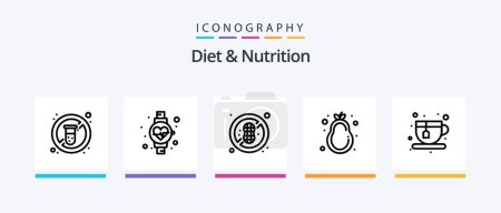 Téléchargez les illustrations : Diet And Nutrition Line 5 Icon Pack Including diet. love. diet. water. fitness health. Creative Icons Design - en licence libre de droit
