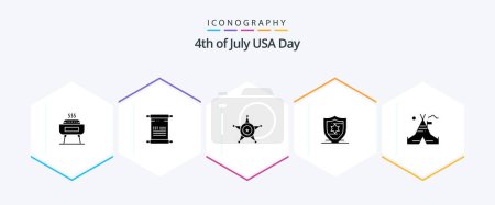 Illustration for Usa 25 Glyph icon pack including camp. tent free. men. shield. american - Royalty Free Image