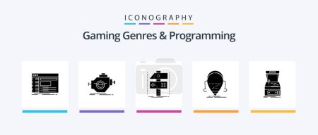 Téléchargez les illustrations : Gaming Genres And Programming Glyph 5 Icon Pack Including beta. game. machine. developer. craft. Creative Icons Design - en licence libre de droit