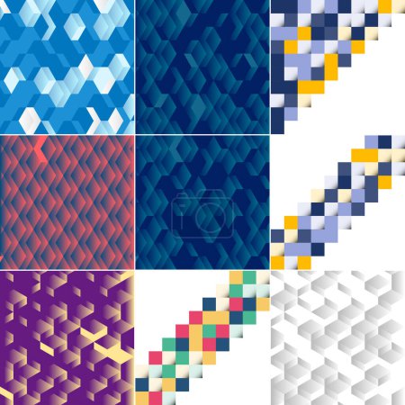 Illustration for Blue mosaic pattern with a mosaic color gradient vector illustration suitable for use in design projects; includes a color sample of a pixel landscape - Royalty Free Image
