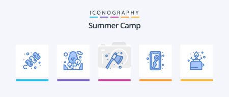 Téléchargez les illustrations : Summer Camp Blue 5 Icon Pack Including gas. camping. axe. camping. location. Creative Icons Design - en licence libre de droit