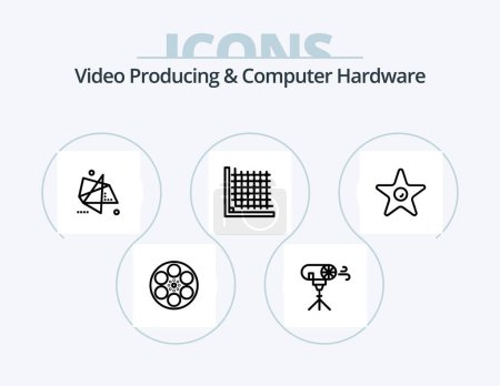 Téléchargez les illustrations : Video Producing And Computer Hardware Line Icon Pack 5 Icon Design. person. audio. editing. grid. edit - en licence libre de droit