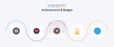 Téléchargez les illustrations : Achievements and Badges Flat 5 Icon Pack Including badge. wreath. achievements. crown. achievement - en licence libre de droit