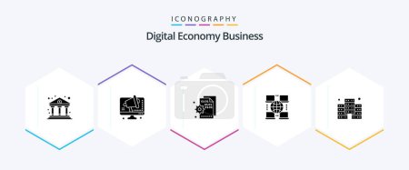 Illustration for Digital Economy Business 25 Glyph icon pack including economy. business. browser. digital. setting - Royalty Free Image