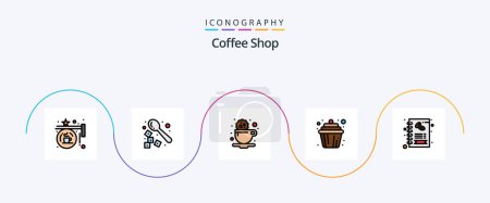 Ilustración de Coffee Shop Line Filled Flat 5 Icon Pack Including business. cup. spoon. cake. drink - Imagen libre de derechos