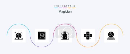 Illustration for Magician Glyph 5 Icon Pack Including ball. tarot. card. horoscope. trick - Royalty Free Image