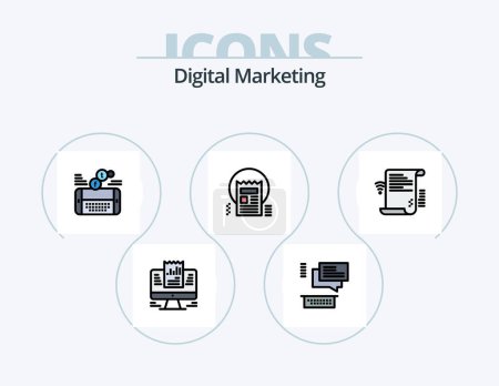 Ilustración de Digital Marketing Line Filled Icon Pack 5 Icon Design. dollar. data. thinking. filter. news - Imagen libre de derechos