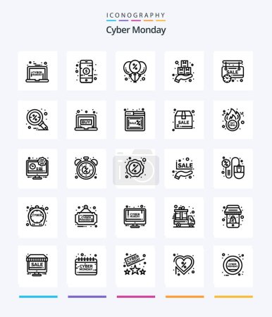 Ilustración de Creative Cyber Monday 25 OutLine icon pack  Such As limited. monday. balloon. cyber. package - Imagen libre de derechos