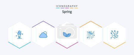 Téléchargez les illustrations : Spring 25 Blue icon pack including flower. anemone. growth. nature. flower - en licence libre de droit