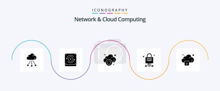 Téléchargez les illustrations : Network And Cloud Computing Glyph 5 Icon Pack Including download. cloud. refresh. technology. locked - en licence libre de droit
