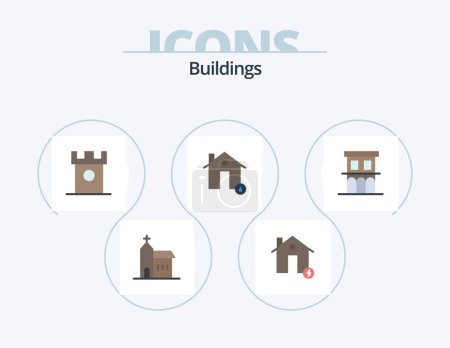 Téléchargez les illustrations : Buildings Flat Icon Pack 5 Icon Design. fire. buildings. electricity. historic. dessert - en licence libre de droit