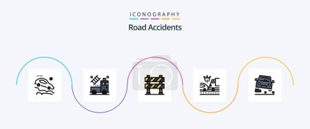 Illustration for Road Accidents Line Filled Flat 5 Icon Pack Including overtaking. crash. barrier. car. under construction - Royalty Free Image