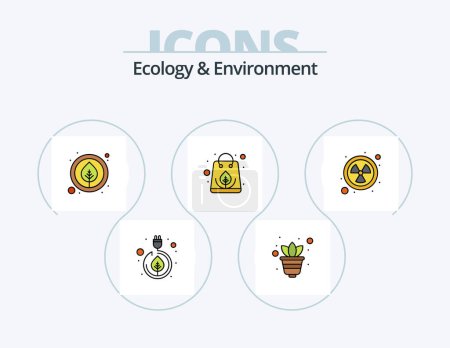 Téléchargez les illustrations : Ecology And Environment Line Filled Icon Pack 5 Icon Design. nature. water energy. nature. powerplug. industry - en licence libre de droit
