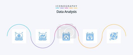Téléchargez les illustrations : Data Analysis Blue 5 Icon Pack Including focus analysis. graph. analysis. database. rating star - en licence libre de droit
