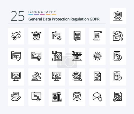 Ilustración de Gdpr 25 Line icon pack including consent . story. gdpr . law . document - Imagen libre de derechos