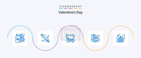 Téléchargez les illustrations : Valentines Day Blue 5 Icon Pack Including valentine. chocolate. love. candy. love - en licence libre de droit