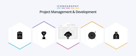 Illustration for Project Management And Development 25 Glyph icon pack including capital. goal. idea. dart. success - Royalty Free Image