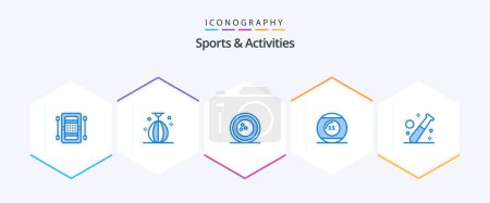 Illustration for Sports and Activities 25 Blue icon pack including game. ball. speed. sports. bowling - Royalty Free Image