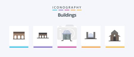 Ilustración de Buildings Flat 5 Icon Pack Including house. building. column. river. harbor. Creative Icons Design - Imagen libre de derechos