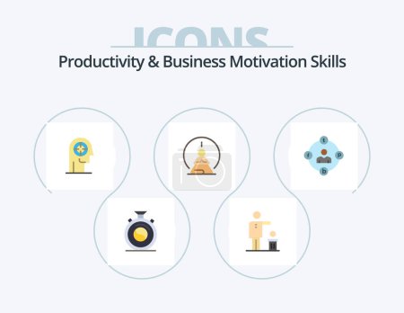 Téléchargez les illustrations : Productivity And Business Motivation Skills Flat Icon Pack 5 Icon Design. mental. concentration. thought. mental concentration. head - en licence libre de droit