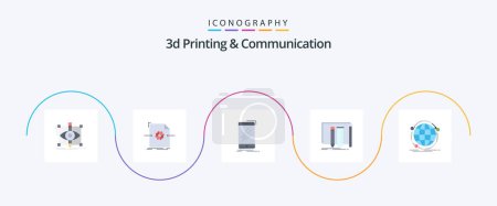 Téléchargez les illustrations : 3d Printing And Communication Flat 5 Icon Pack Including fab. build. object. telephone. phone - en licence libre de droit