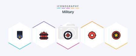 Téléchargez les illustrations : Military 25 FilledLine icon pack including badge. position. army. military. target - en licence libre de droit