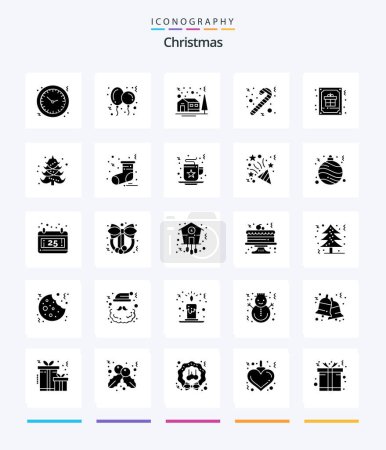 Téléchargez les illustrations : Creative Christmas 25 Glyph Solid Black icon pack  Such As christmas. christmas. toy. cane. winter - en licence libre de droit