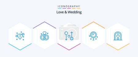 Illustration for Love And Wedding 25 Blue icon pack including love. cosmetics. wedding. passion. male - Royalty Free Image