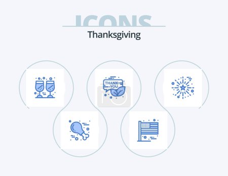 Illustration for Thanksgiving Blue Icon Pack 5 Icon Design. celebrate. promotion. drink. newsletter. email - Royalty Free Image