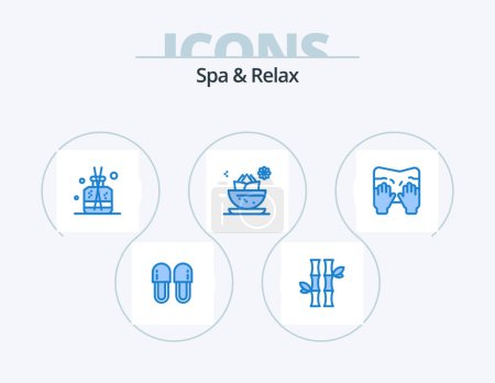 Téléchargez les illustrations : Spa And Relax Blue Icon Pack 5 Icon Design. spa. local. leaves. center. green - en licence libre de droit