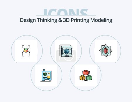 Illustration for Design Thinking And D Printing Modeling Line Filled Icon Pack 5 Icon Design. . eye. box. sketching. visual - Royalty Free Image