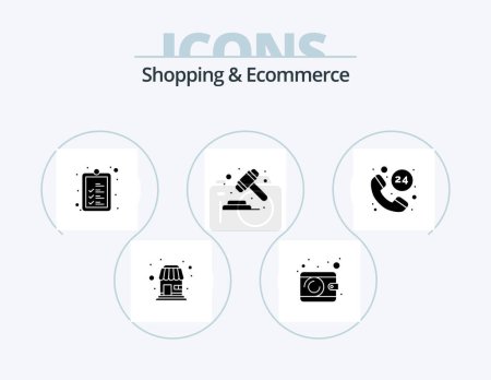 Téléchargez les illustrations : Shopping And Ecommerce Glyph Icon Pack 5 Icon Design. call. commerce. check. judge. auction - en licence libre de droit