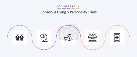 Téléchargez les illustrations : Concious Living And Personality Traits Line 5 Icon Pack Including home. friendly. release. culture. hand - en licence libre de droit