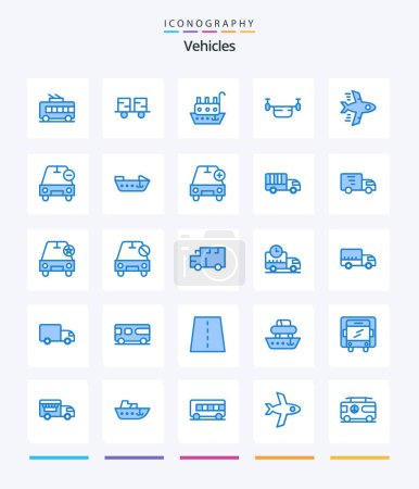 Téléchargez les illustrations : Creative Vehicles 25 Blue icon pack  Such As vehicles. outline. lift truck. drone. vessel - en licence libre de droit