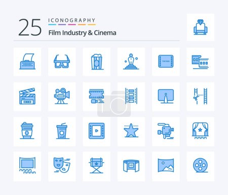 Ilustración de Cenima 25 Blue Color icon pack including film. oscar. cinema. movie. cinema - Imagen libre de derechos