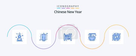 Téléchargez les illustrations : Chinese New Year Blue 5 Icon Pack Including yang. fang. new. traditional. culture - en licence libre de droit