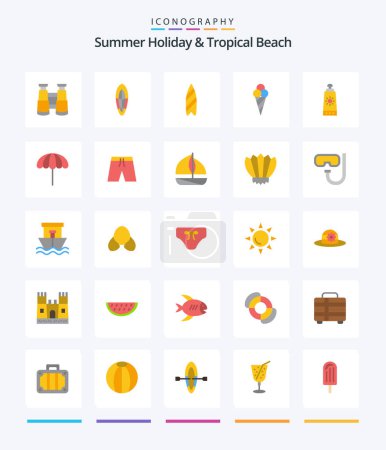 Illustration for Creative Beach 25 Flat icon pack  Such As beach. weather. ice cream. umbrella. sunscreen - Royalty Free Image