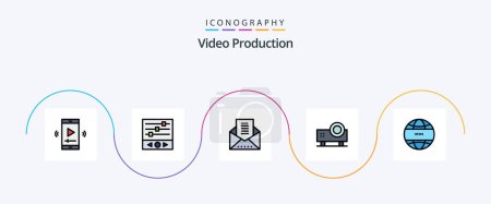 Ilustración de Video Production Line Filled Flat 5 Icon Pack Including projector. multimedia. sound waves. message envelope - Imagen libre de derechos