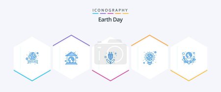 Illustration for Earth Day 25 Blue icon pack including web. globe. ecology. creative. plug - Royalty Free Image
