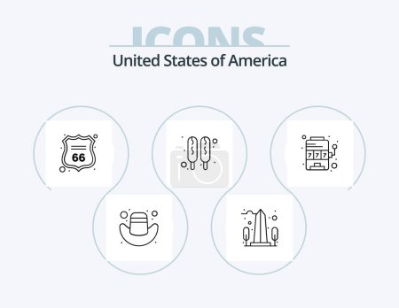 Illustration for Usa Line Icon Pack 5 Icon Design. security. pumpkin. pot. food. usa - Royalty Free Image